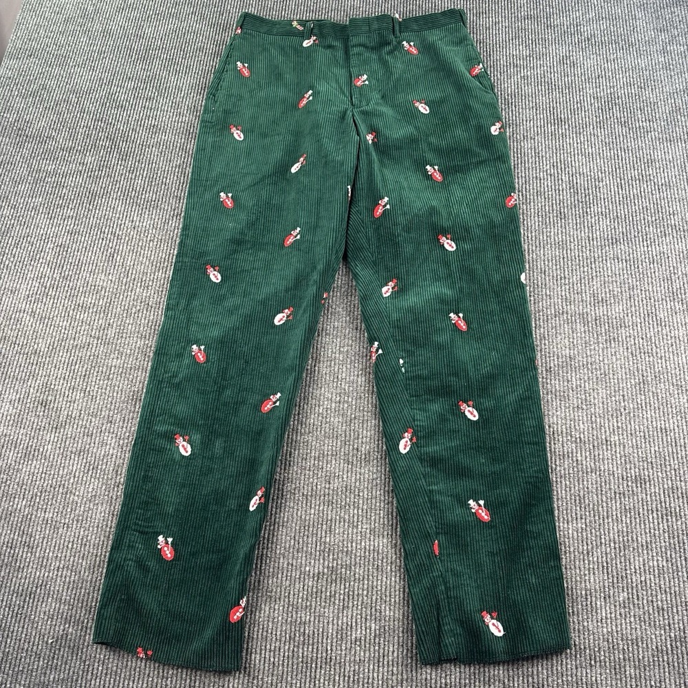 Murrays Toggery Shop Corduroy Pants Men 40 Green Snowman Christmas NWOT Unhemmed